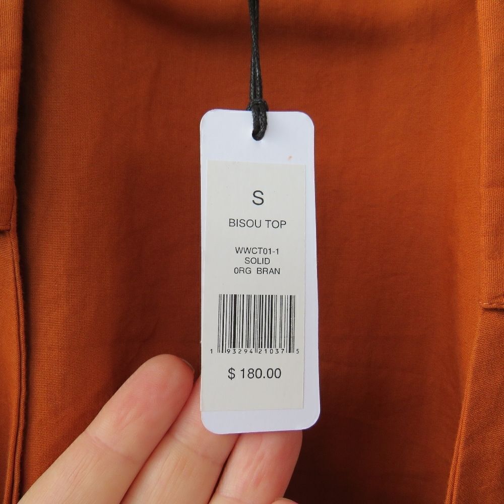 WeWoreWhat Womens Small Bisou Burnt Orange Puff Sleeve Tie Front Crop Blouse - Picture 11 of 16